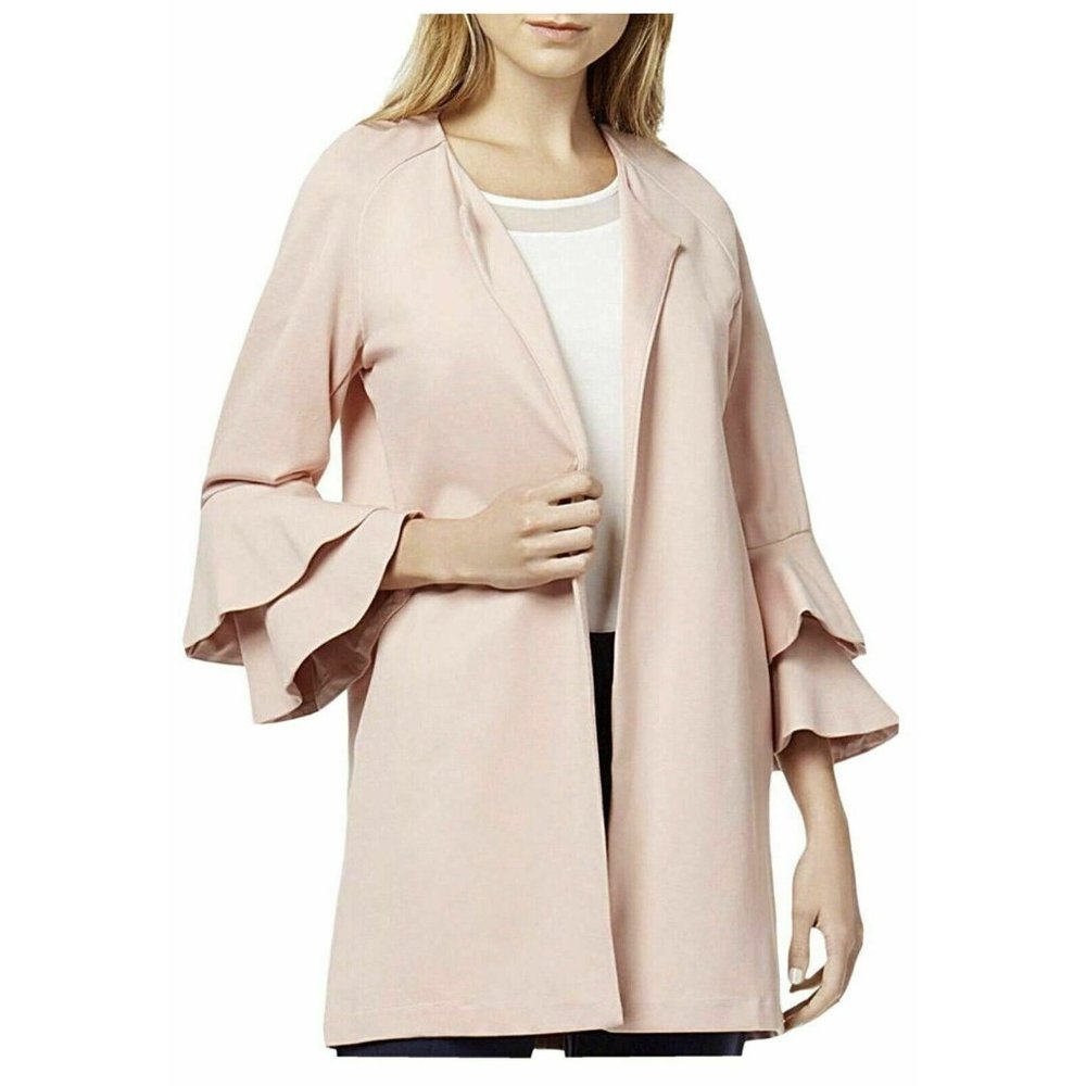 Kensie Pink Small $119 Jacket Ruffled Open Front Pockets Coat